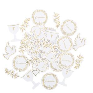 100 confettis baptême - Blanc et or
