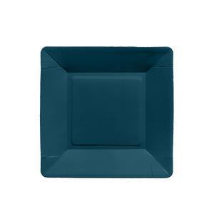 8 assiettes carrées en carton -  18 cm - Bleu canard