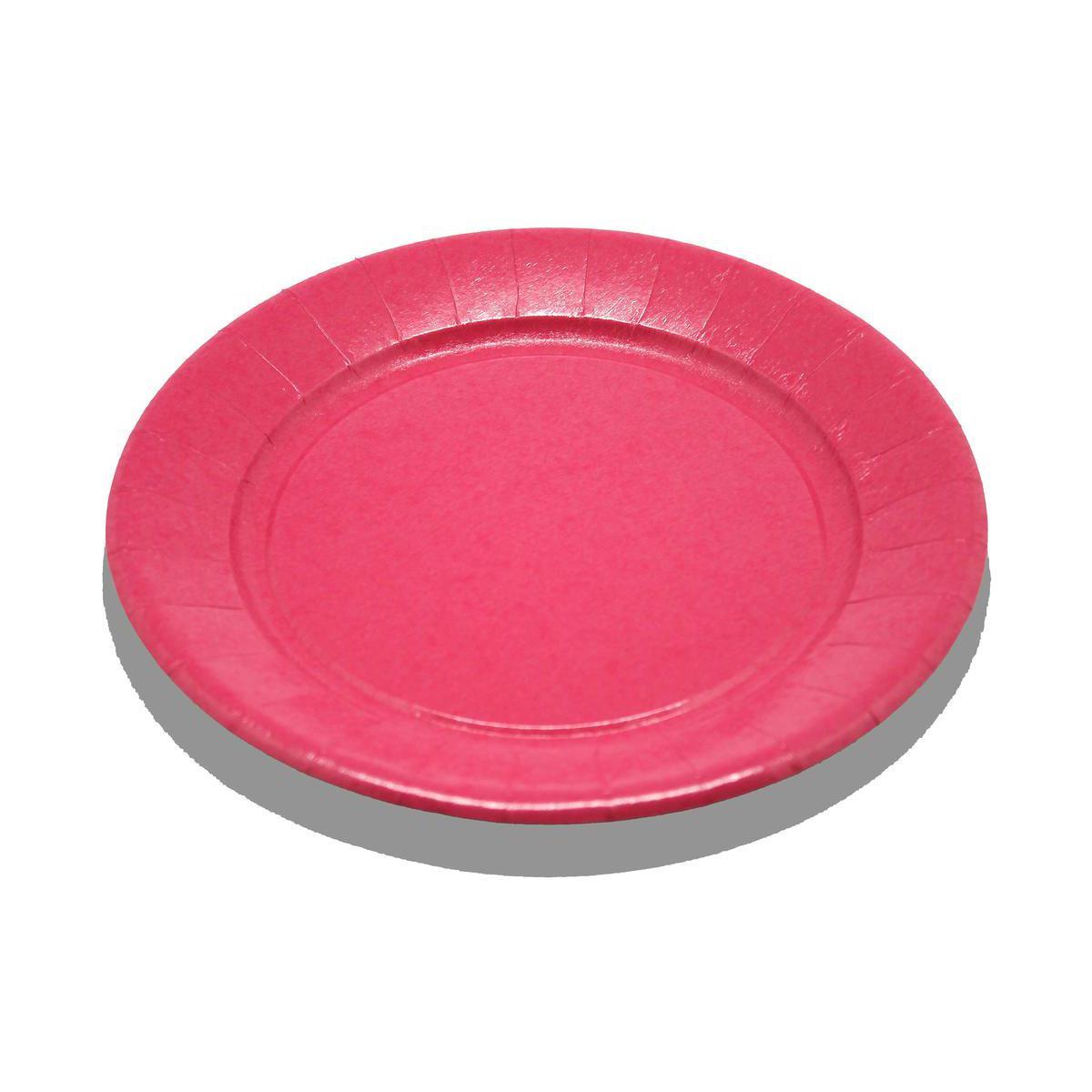 Lot de 20 assiettes - carton - diamètre - 23 cm - Rose fushia