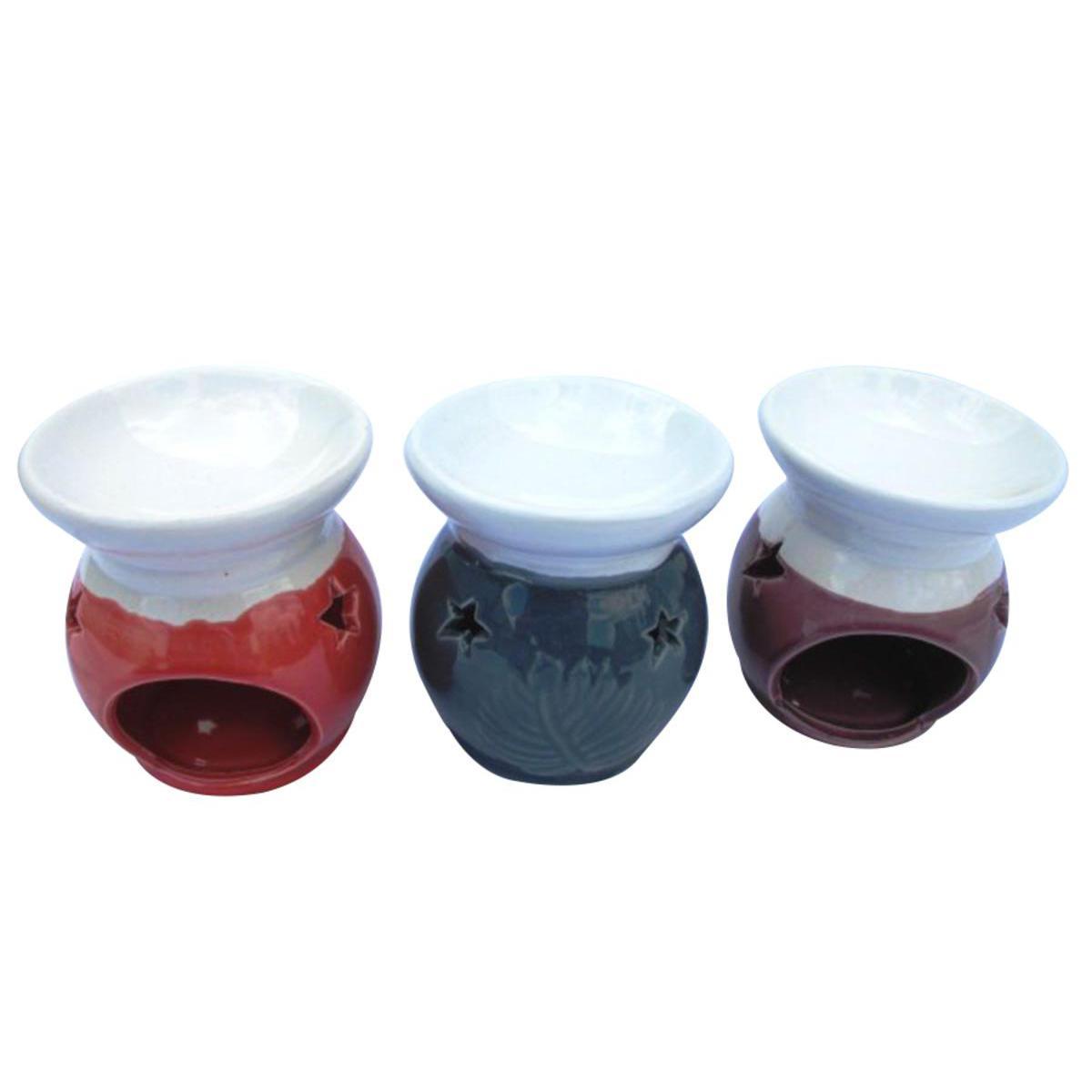 Brûle parfum - Céramique - D 9 x H 10 cm - Noir, gris, blanc ou rouge
