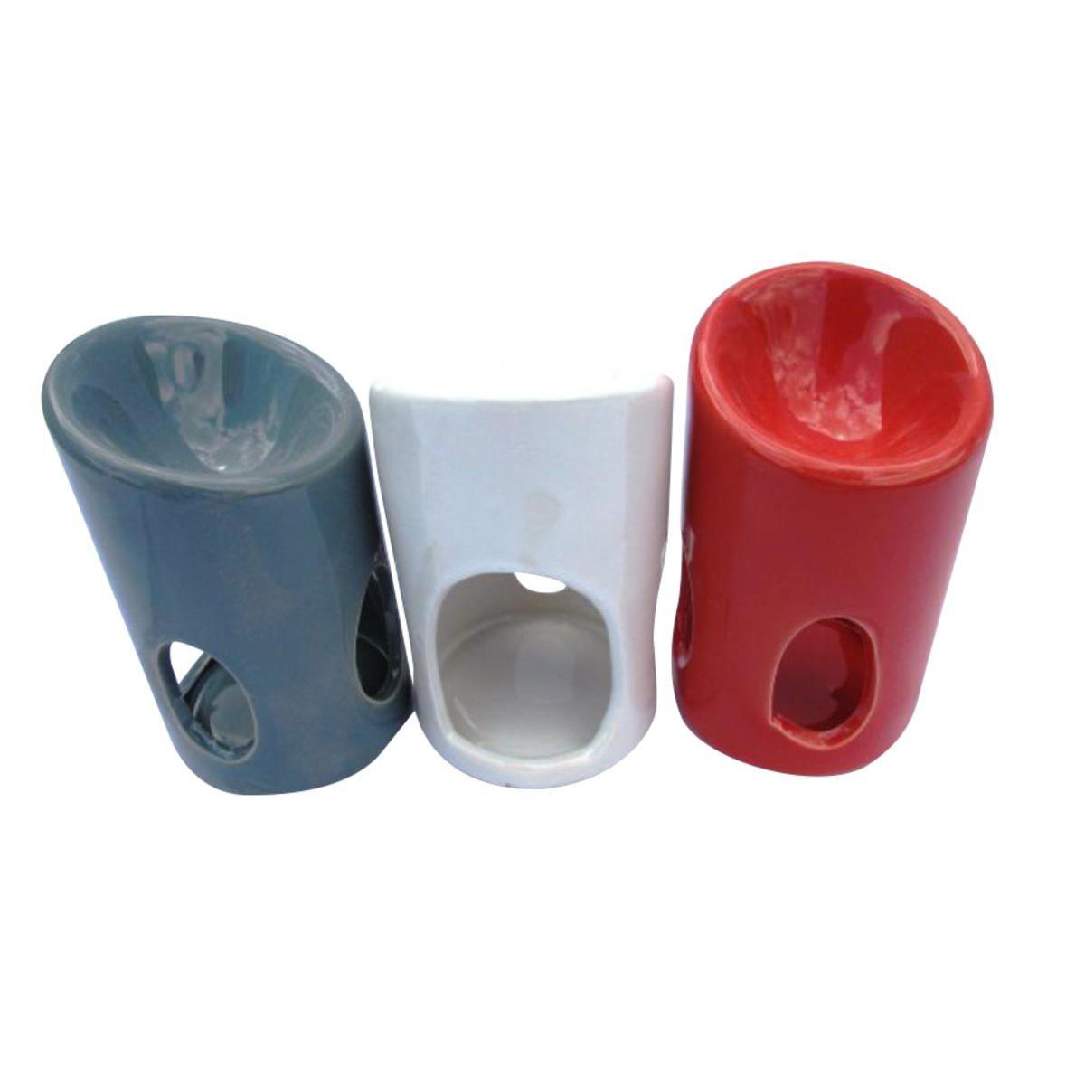 Brûle parfum cylindre - Céramique - D 7 x H 12 cm - Rouge, gris ou blanc