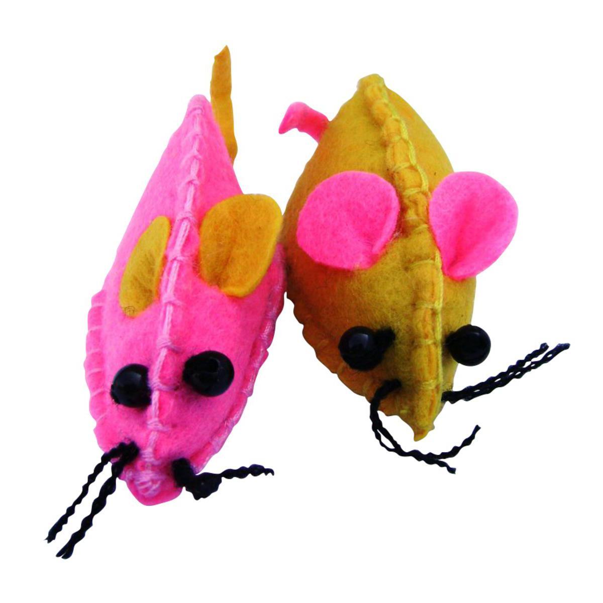 Lot de 2 souris en feutrine - Feutrine - 6 x 3 x H 3 cm - Rose et jaune