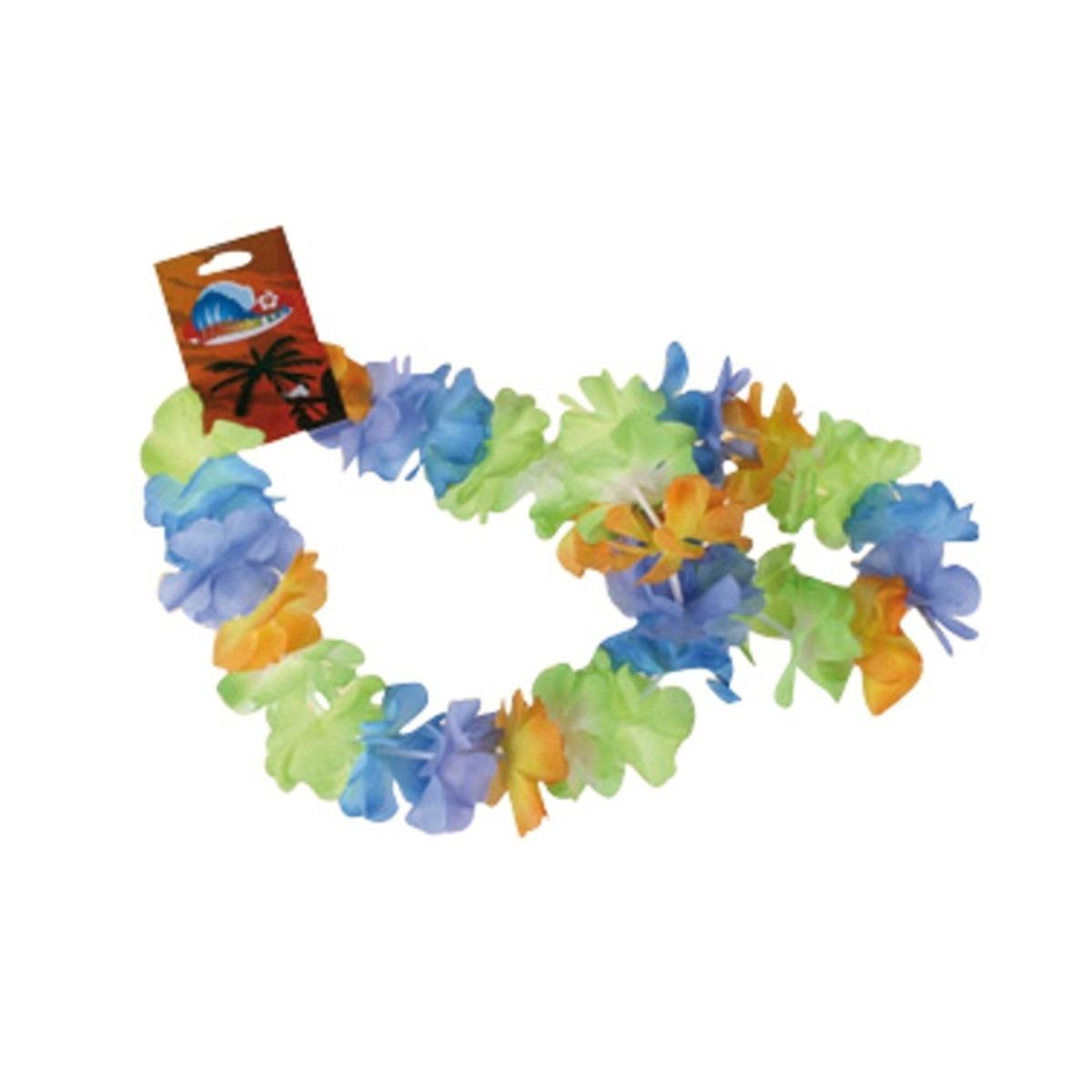 Collier de fleurs Hawaïen de bienvenue - Longueur 55 cm - Bleu multicolore
