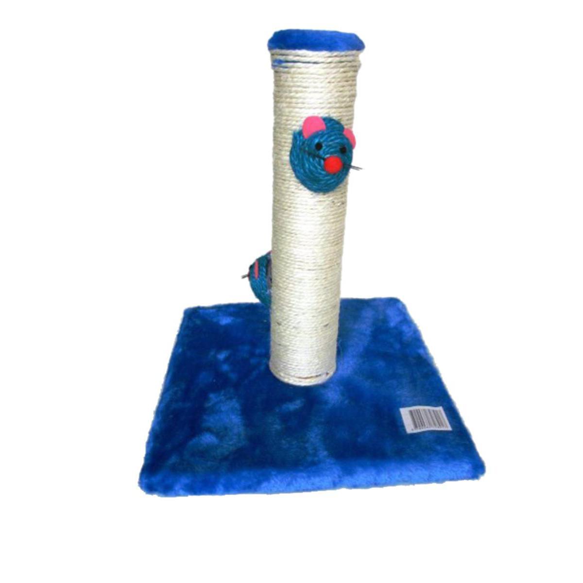 Arbre à chat - Carton, sisal, tissu et bois - Hauteur 34 cm - Beige et bleu
