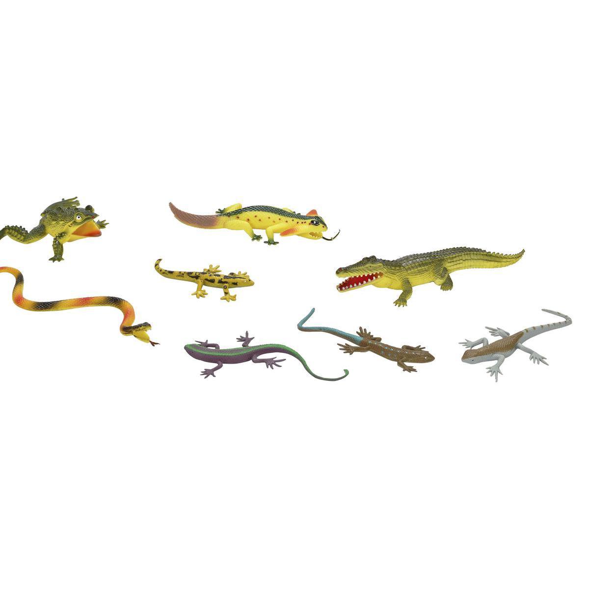 Lot de 8 reptiles en PVC - 30 x 17,5 x 3 cm - Vert, Jaune, Marron