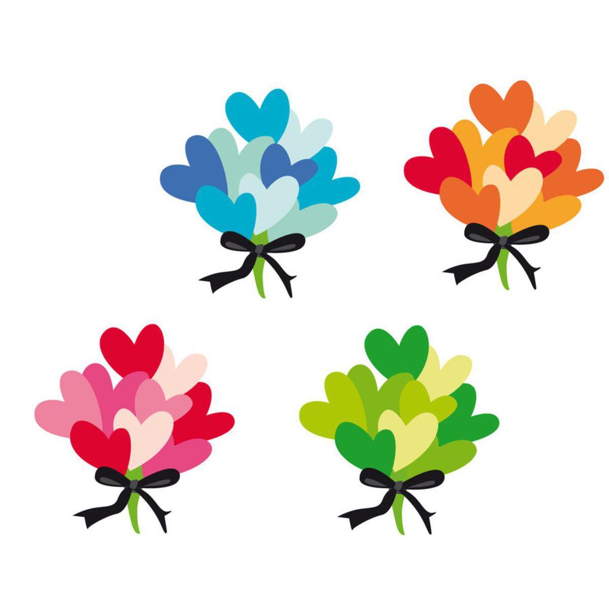 Lot de 8 embellissements Bouquets de cœur - Bois - 8 x 0,5 x 12  cm - Multicolore