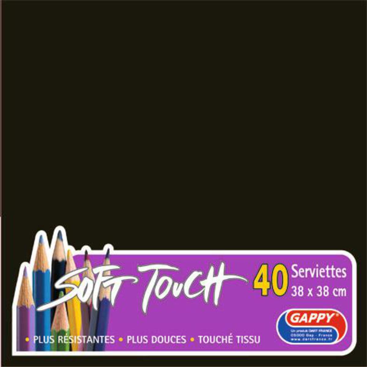 Lot de 40 serviettes Soft Touch - 38 x 38 cm - Pure Ouate de Cellulose - Noir