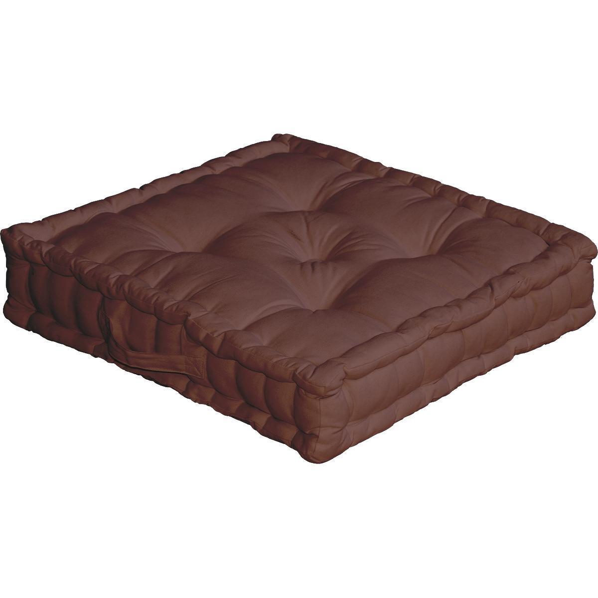 Coussin de sol avec poignée 50 x 50 x 10 cm coloris chocolat