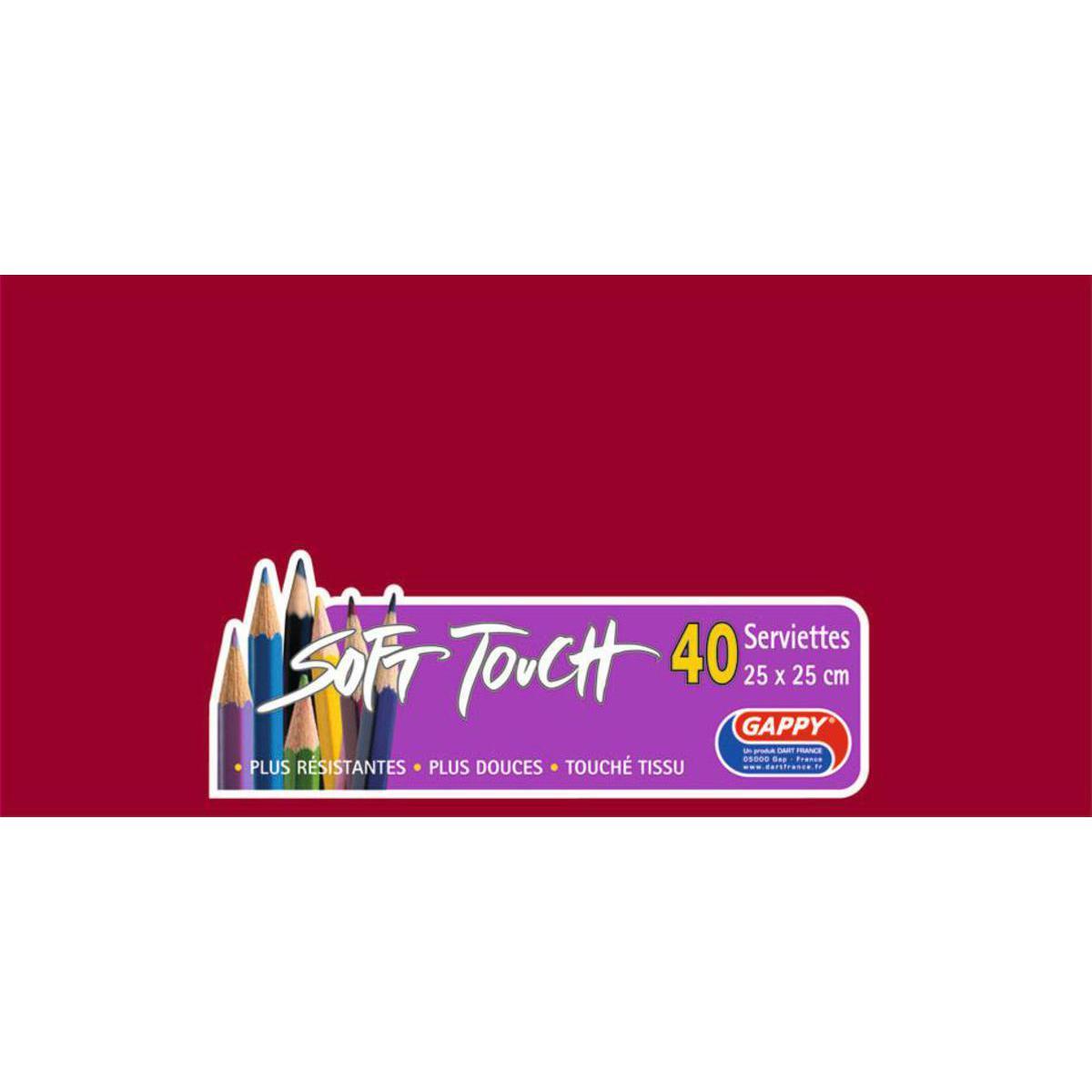 Lot de 40 serviettes Soft Touch Gappy - 25 x 25 cm - Pure Ouate de Cellulose - Rouge - Bordeaux
