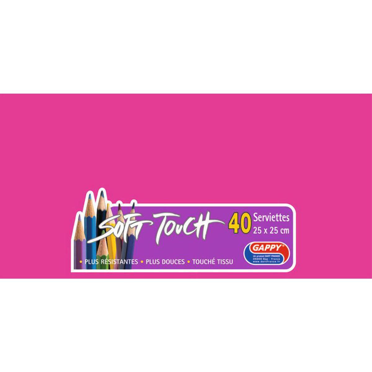 Lot de 40 serviettes Soft Touch Gappy - 25 x 25 cm - Pure Ouate de Cellulose - Rose - Fuschia