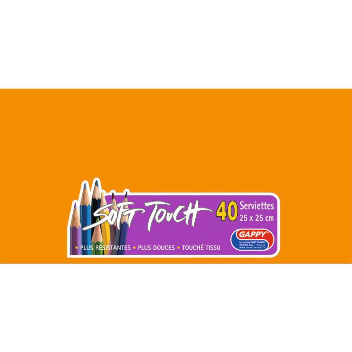 Lot de 40 serviettes Soft Touch Gappy - 25 x 25 cm - Pure Ouate de Cellulose - Orange