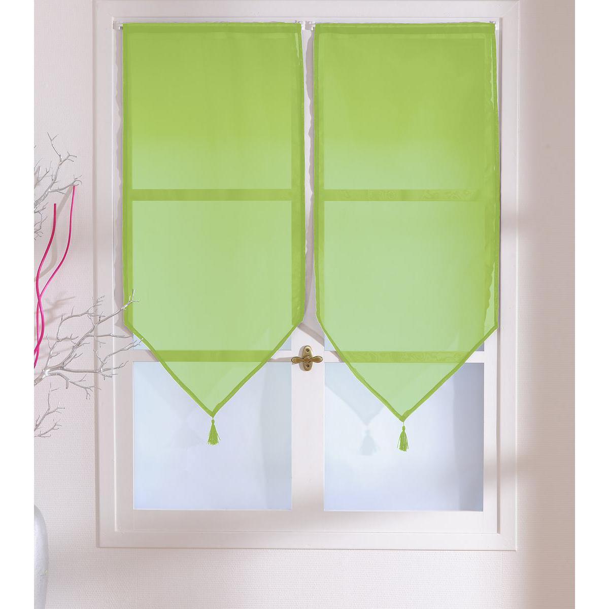 Paire de vitrages - 100% polyester - 60 x 120 cm - Vert