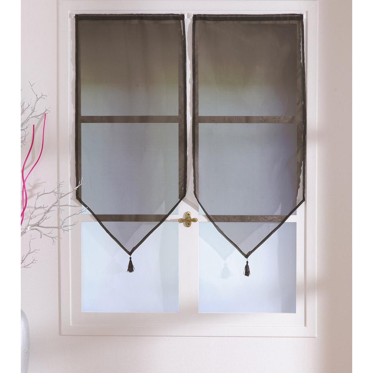 Paire de vitrages - 100% polyester - 60 x 90 cm - Marron