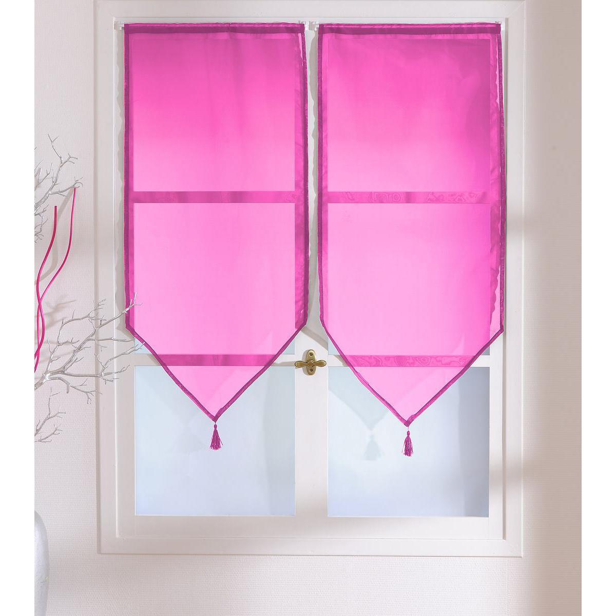 Paire de vitrages - 100% polyester - 60 x 90 cm - Rose