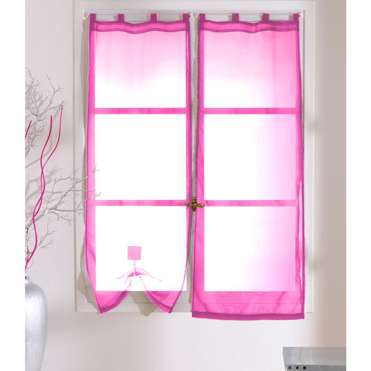 Paire de vitrages - 100% polyester - 70 x 160 cm - Rose