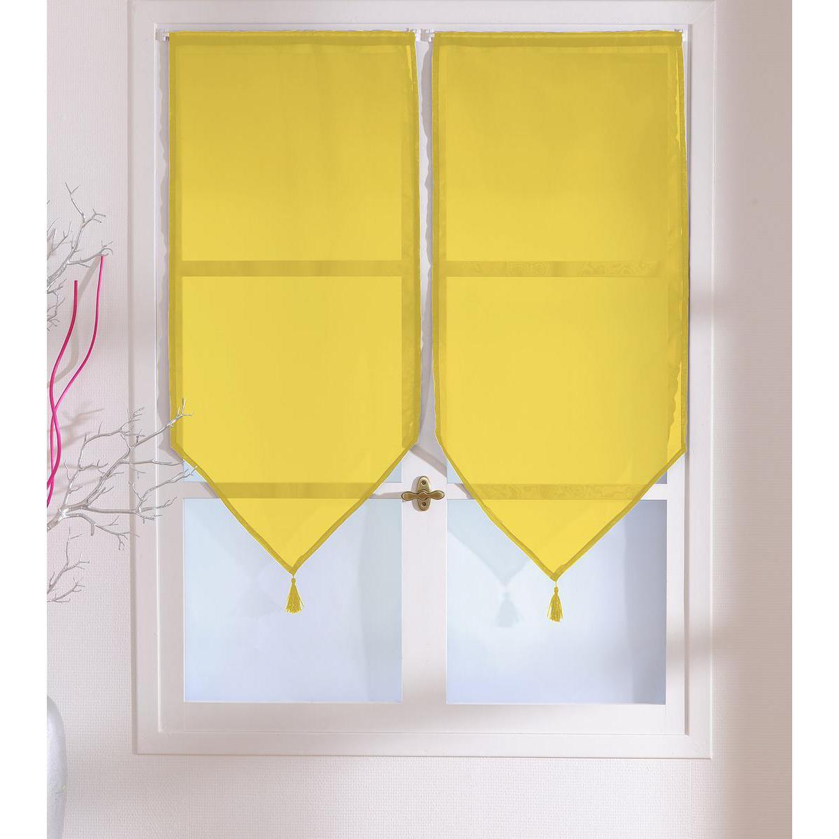 Paire de voilages unis - 120 x 60 cm - Différents modèles - Jaune