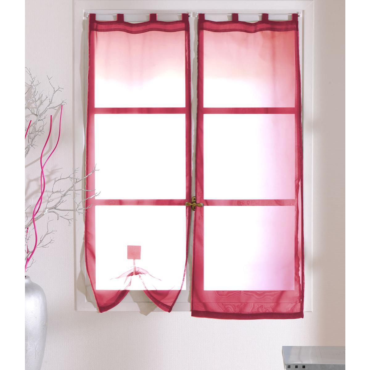 Paire de vitrages - 100% polyester - 70 x 160 cm - Rouge