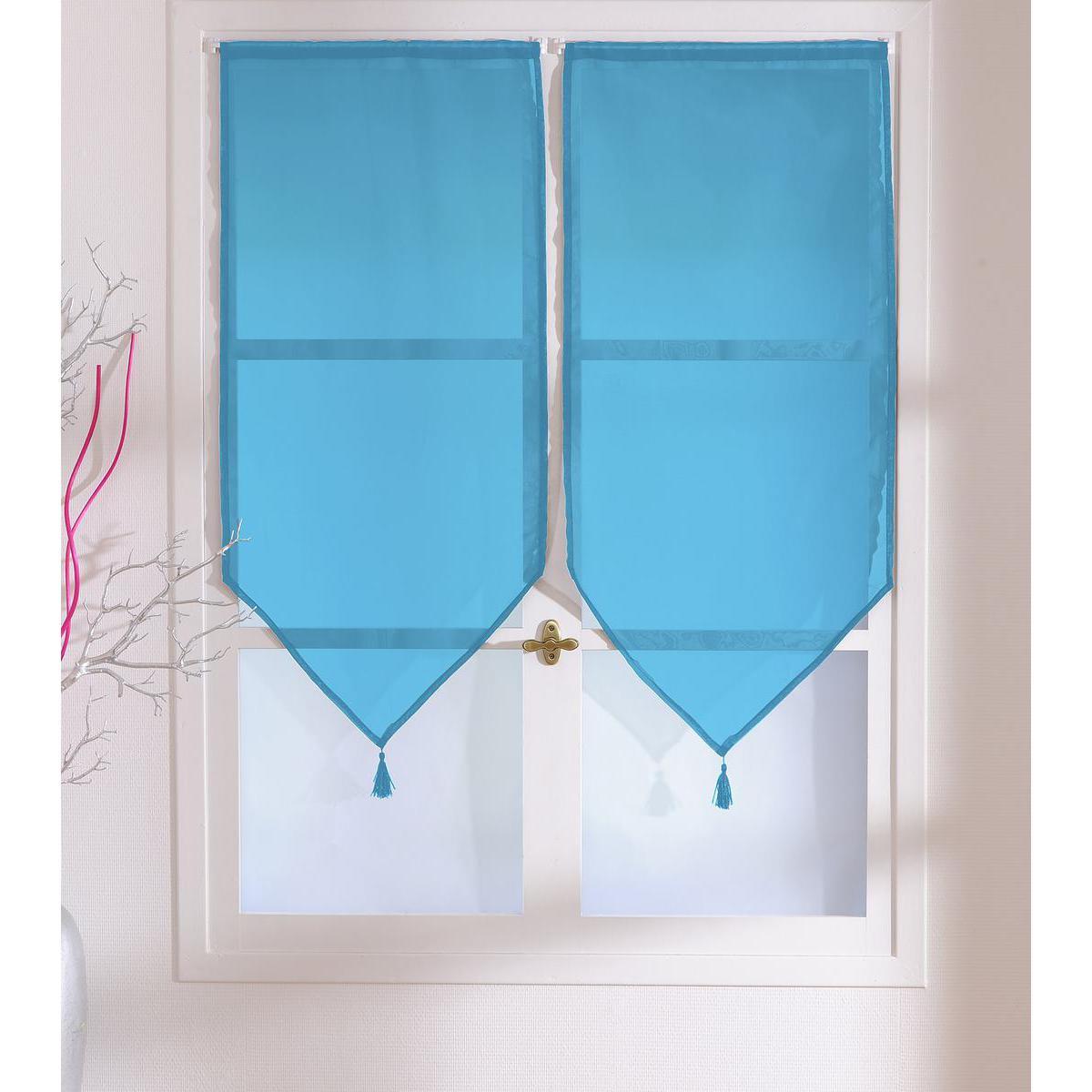Paire de vitrages - 100% polyester - 60 x 120 cm - Bleu