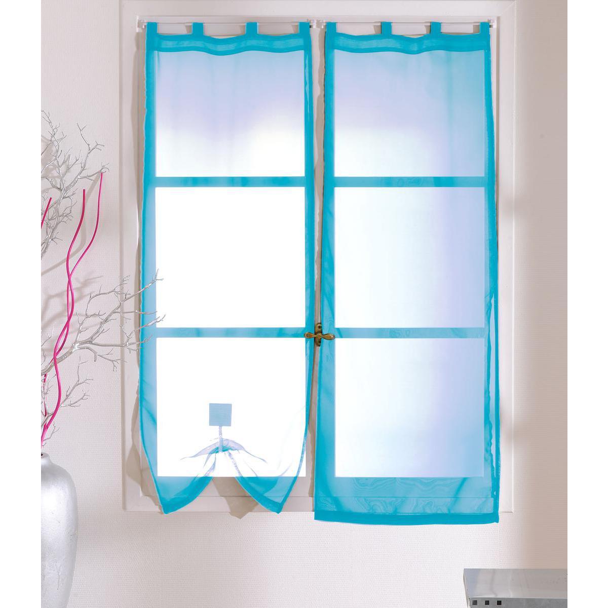 Paire de vitrages - 100% polyester - 70 x 160 cm - Bleu