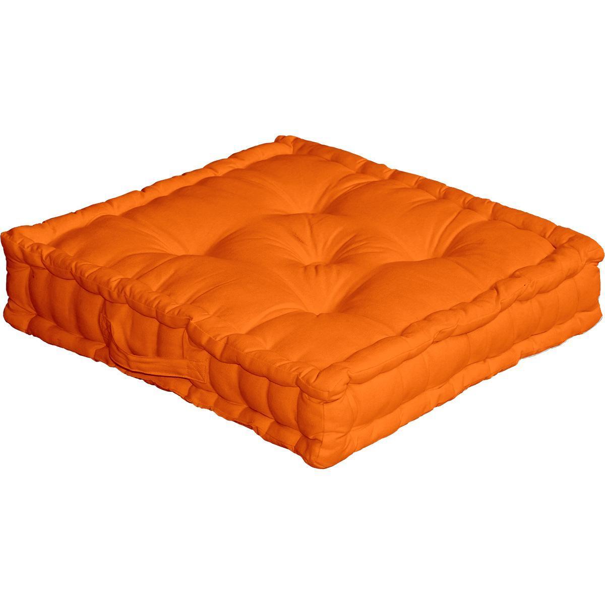 Coussin de sol avec poignée 50 x 50 x 10 cm coloris orange