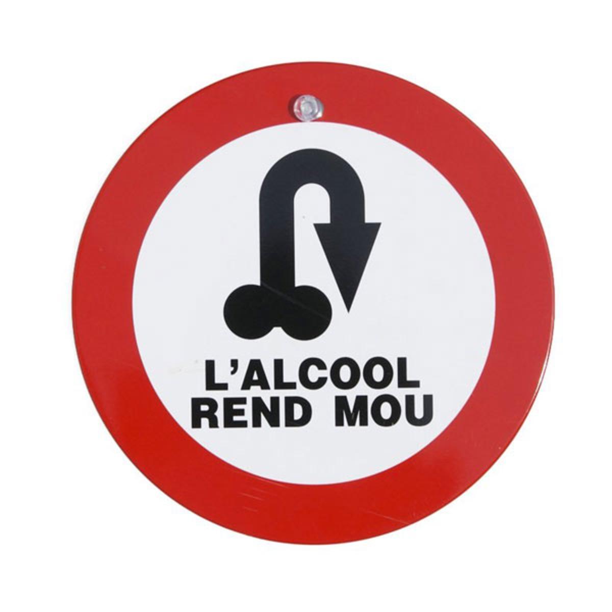 Plaque en métal L'alcool rend mou - Diamètre 14,5 cm - Blanc, rouge