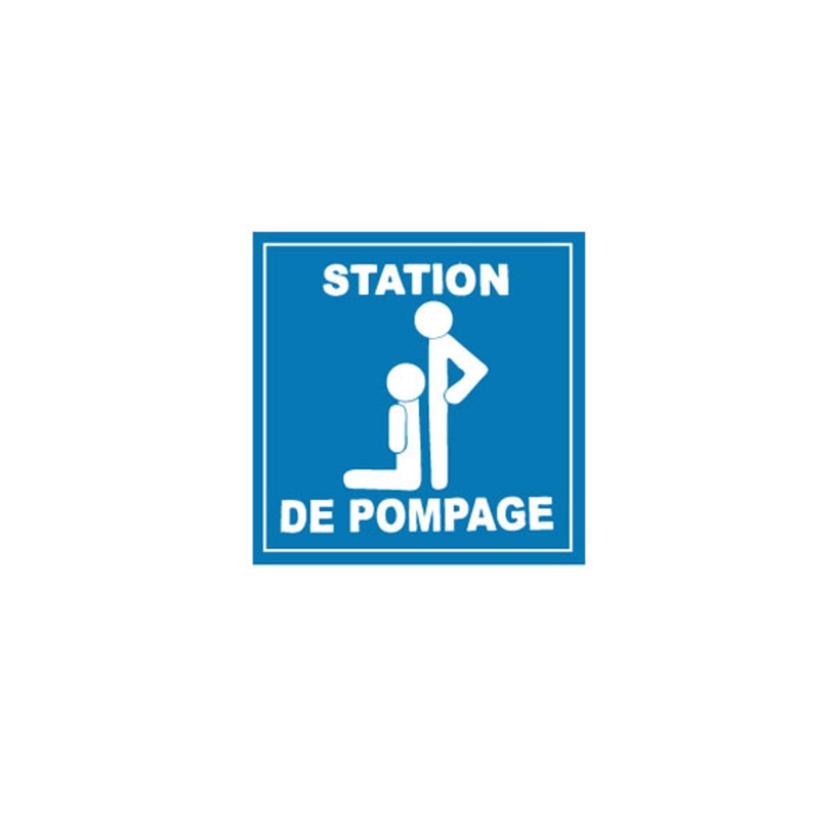 Plaque en métal Station de pompage - 14 x 14 cm - Bleu