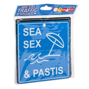 Plaque en métal Sea Sex Pastis - 14 x 14 cm - Bleu