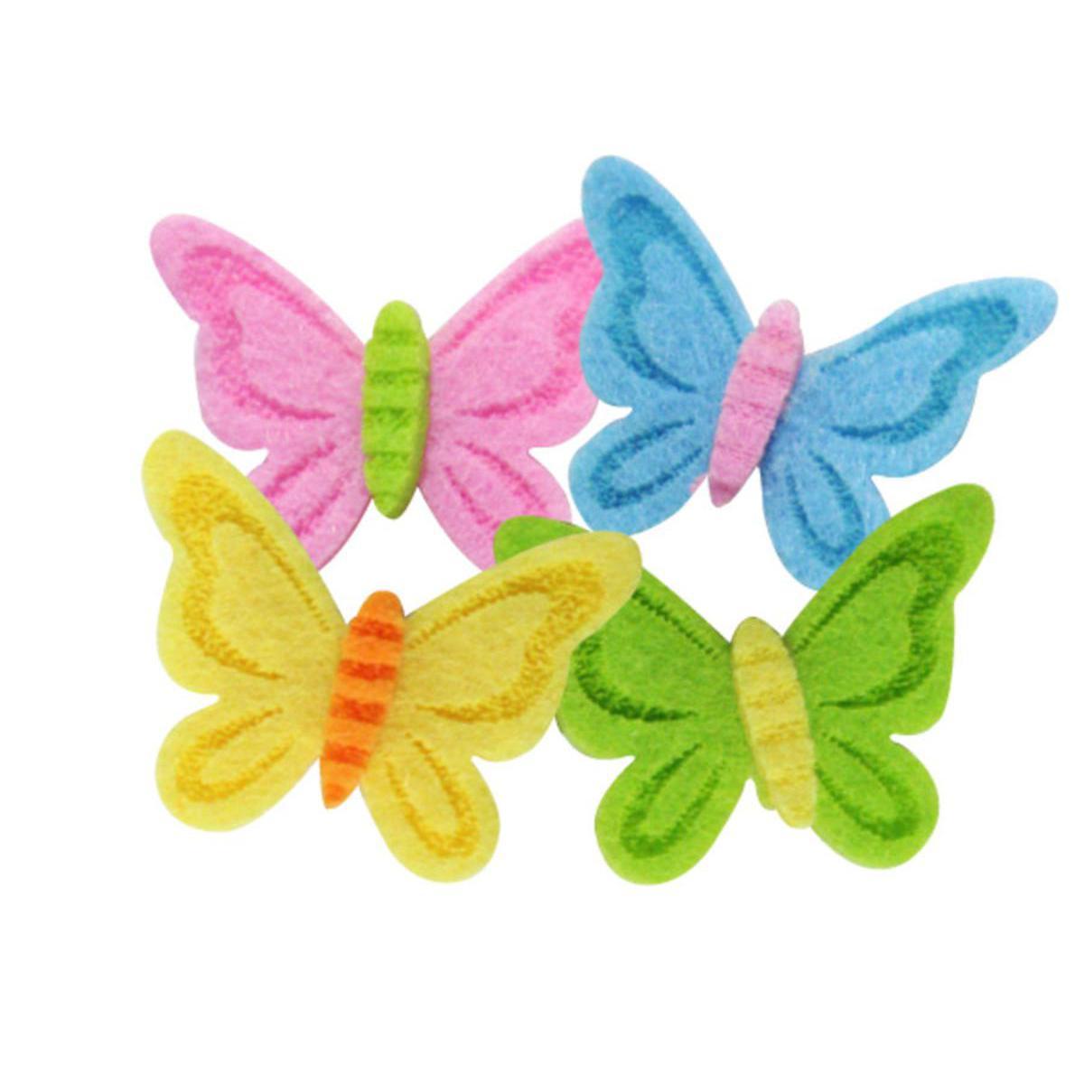 Lot de 8 papillons autocollants - Feutrine - 3,2 x 2,5 cm - Multicolore