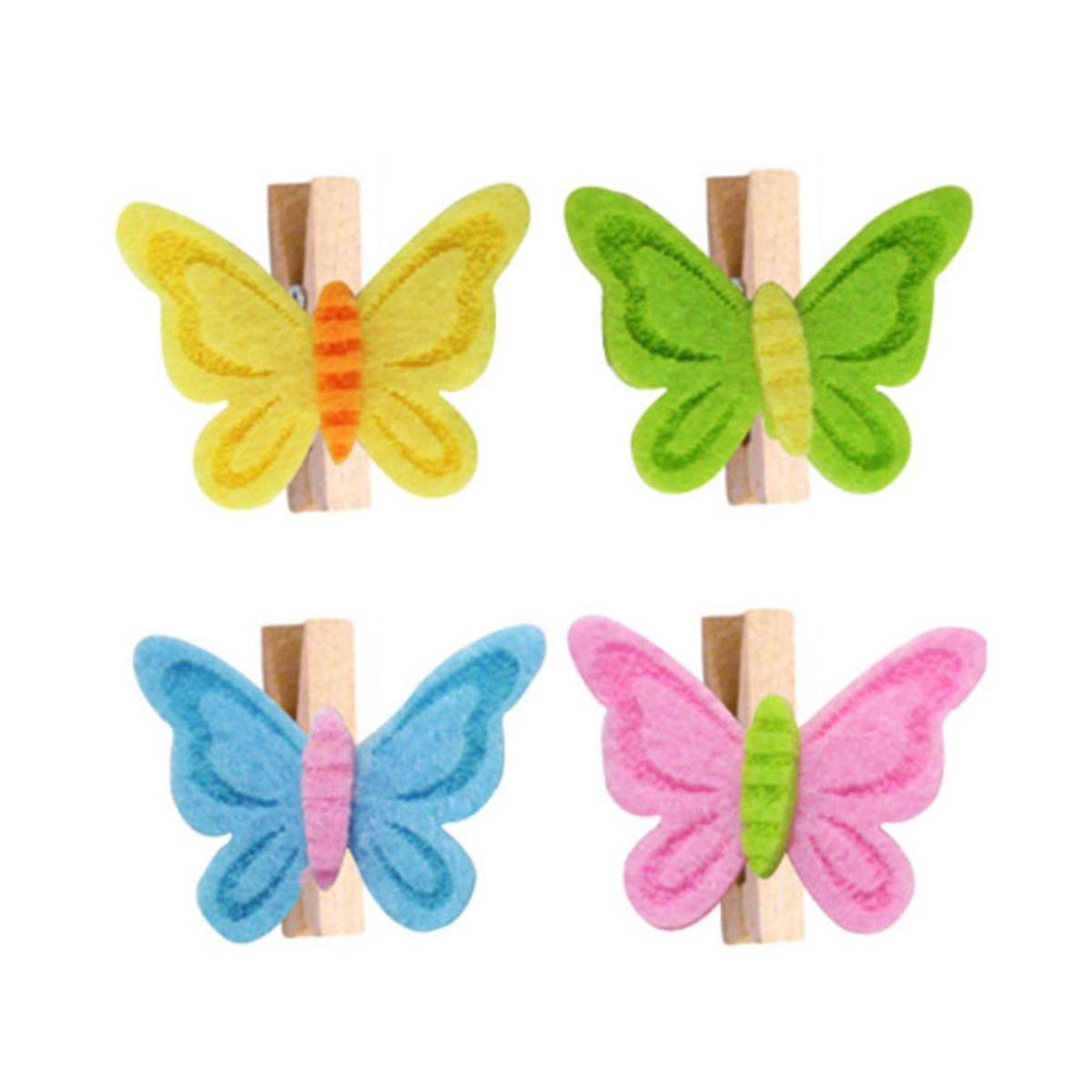 Lot de 8 pinces papillons - Feutrine - 3,5 x 2,2 cm - Multicolore
