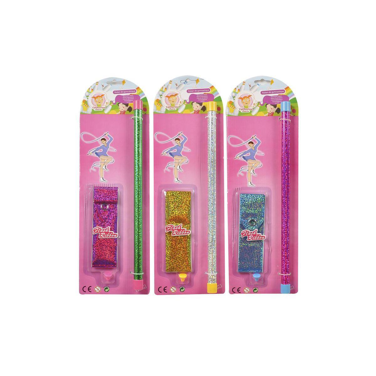 Bâton twirling + ruban pailleté en plastique - 43 x 14 x 2 cm - Multicolore