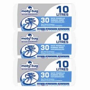 Lot de 30 sacs poubelle standart Moby bag - 10 l - Polyéthylène - Blanc