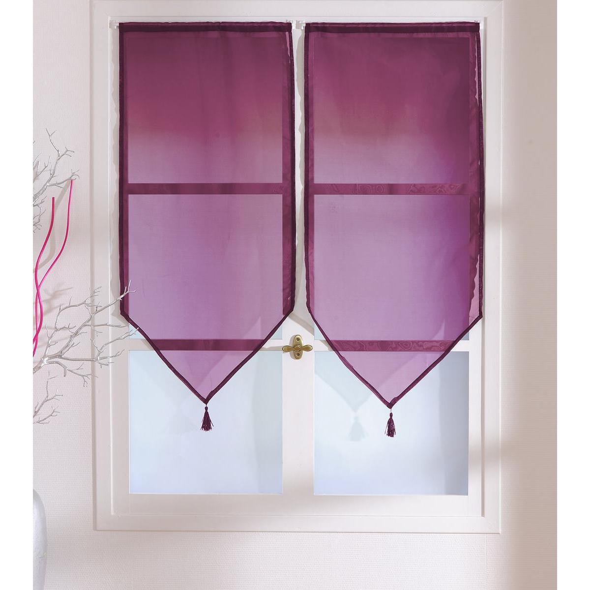 Paire de vitrages - 100% polyester - 60 x 120 cm - Violet