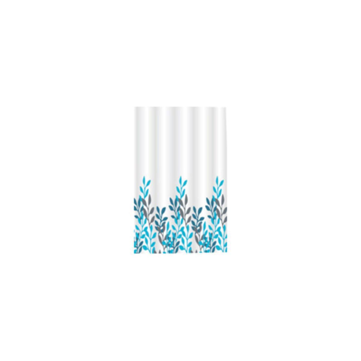 Rideau de douche feuilles en polyester - 180 x 200 cm - Blanc, bleu