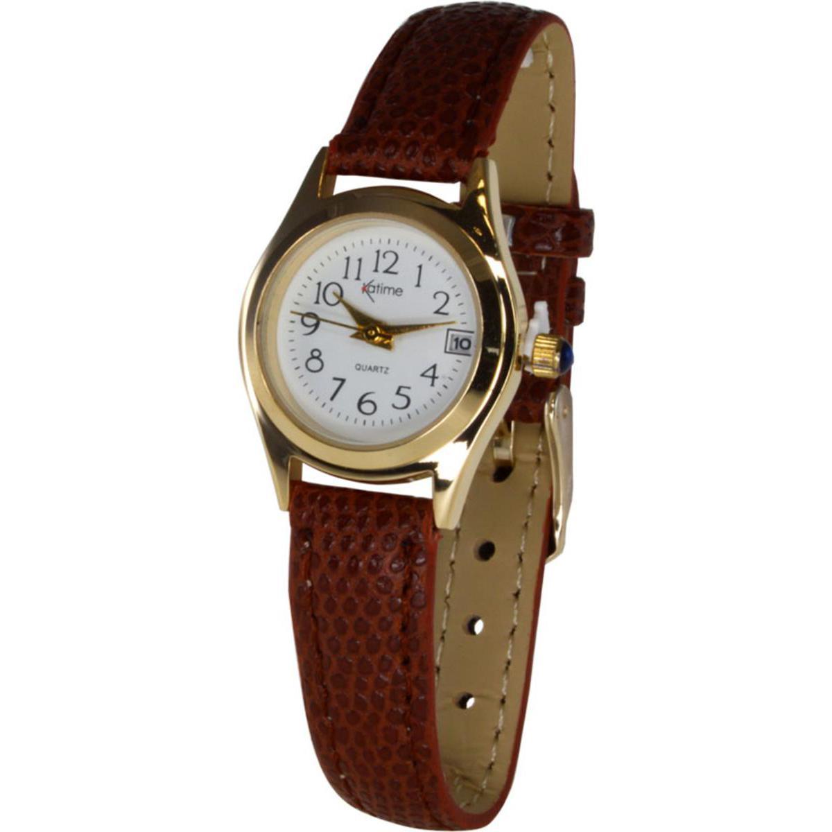 Montre classique mixte dateur - Métal et cuir - Diamètre 23,5 cm - Marron ou noir