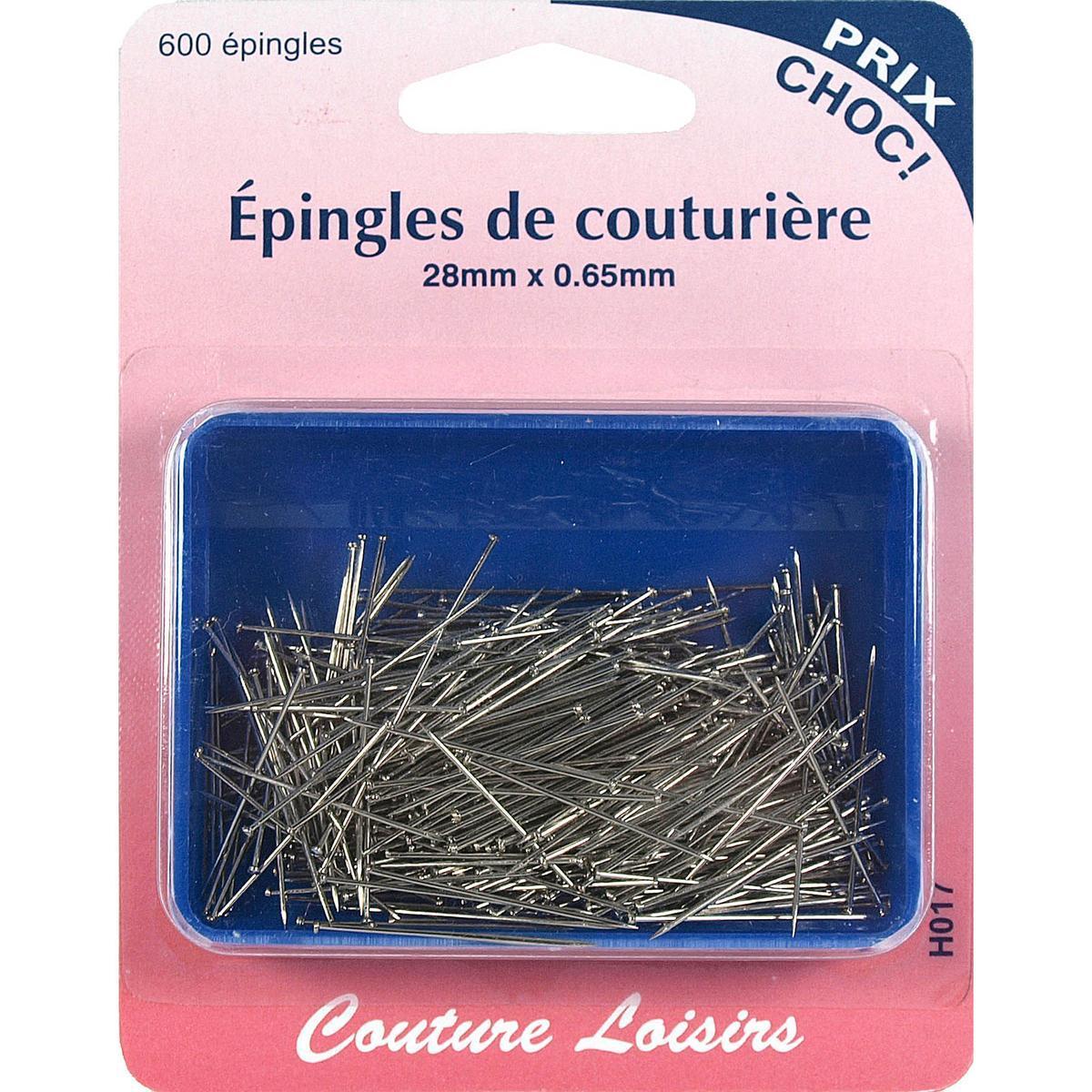 600 épingles de couturière - Acier et plastique - 28 mm x 6,5 cm - Gris