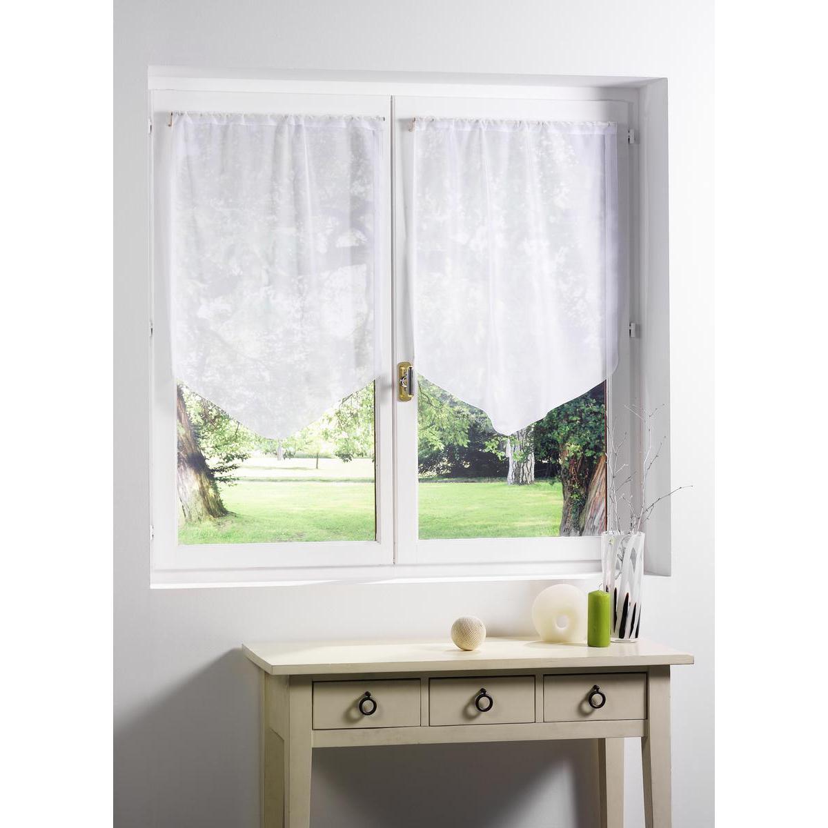Paire de vitrages à pompons en polyester - 70 x 160 cm - Blanc