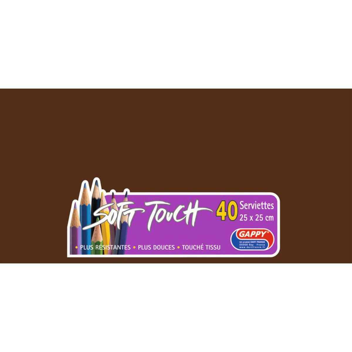 Lot de 40 serviettes Soft Touch - 25 x 25 cm - Pure Ouate de Cellulose - Marron