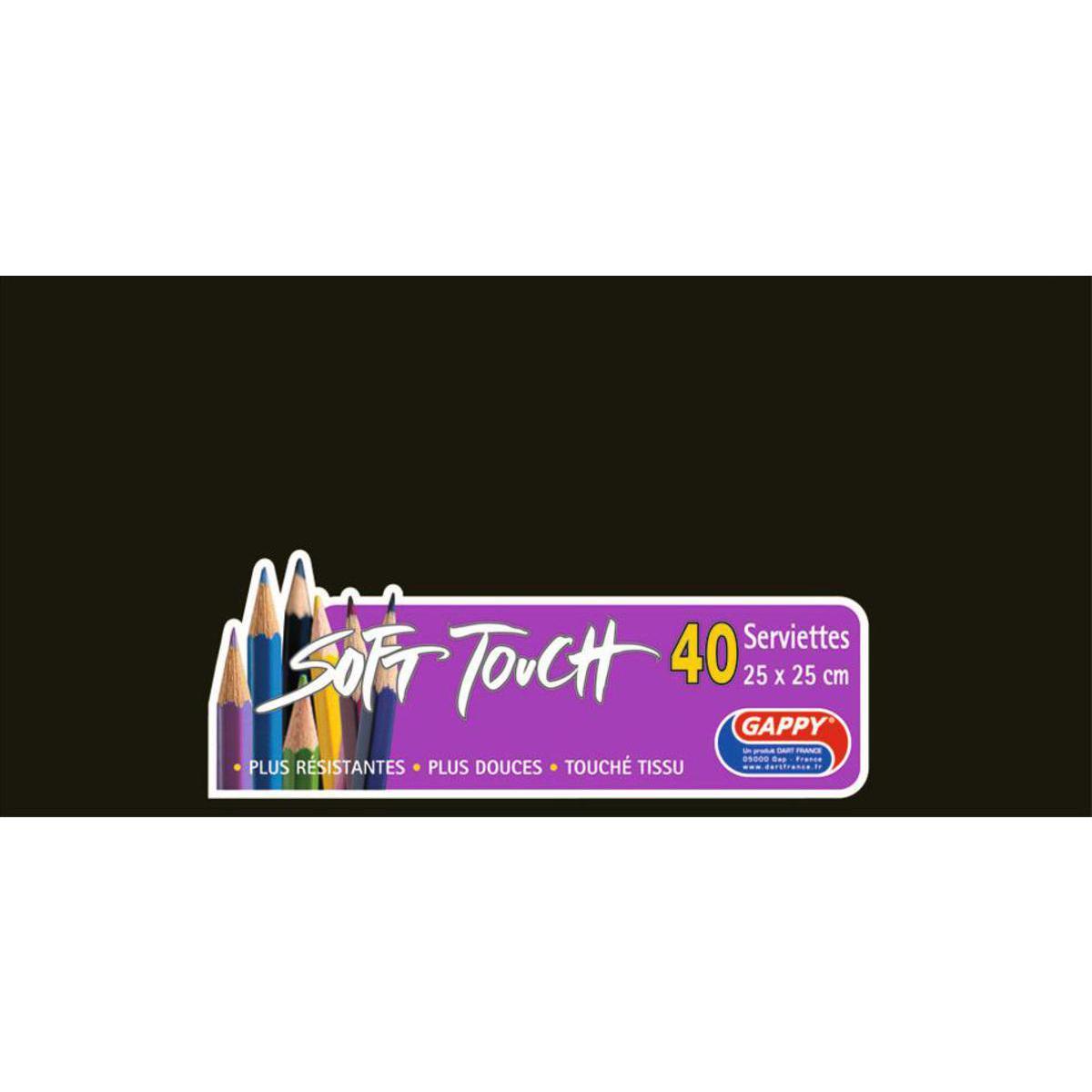 Lot de 40 serviettes Soft Touch - 25 x 25 cm - Pure Ouate de Cellulose - Noir