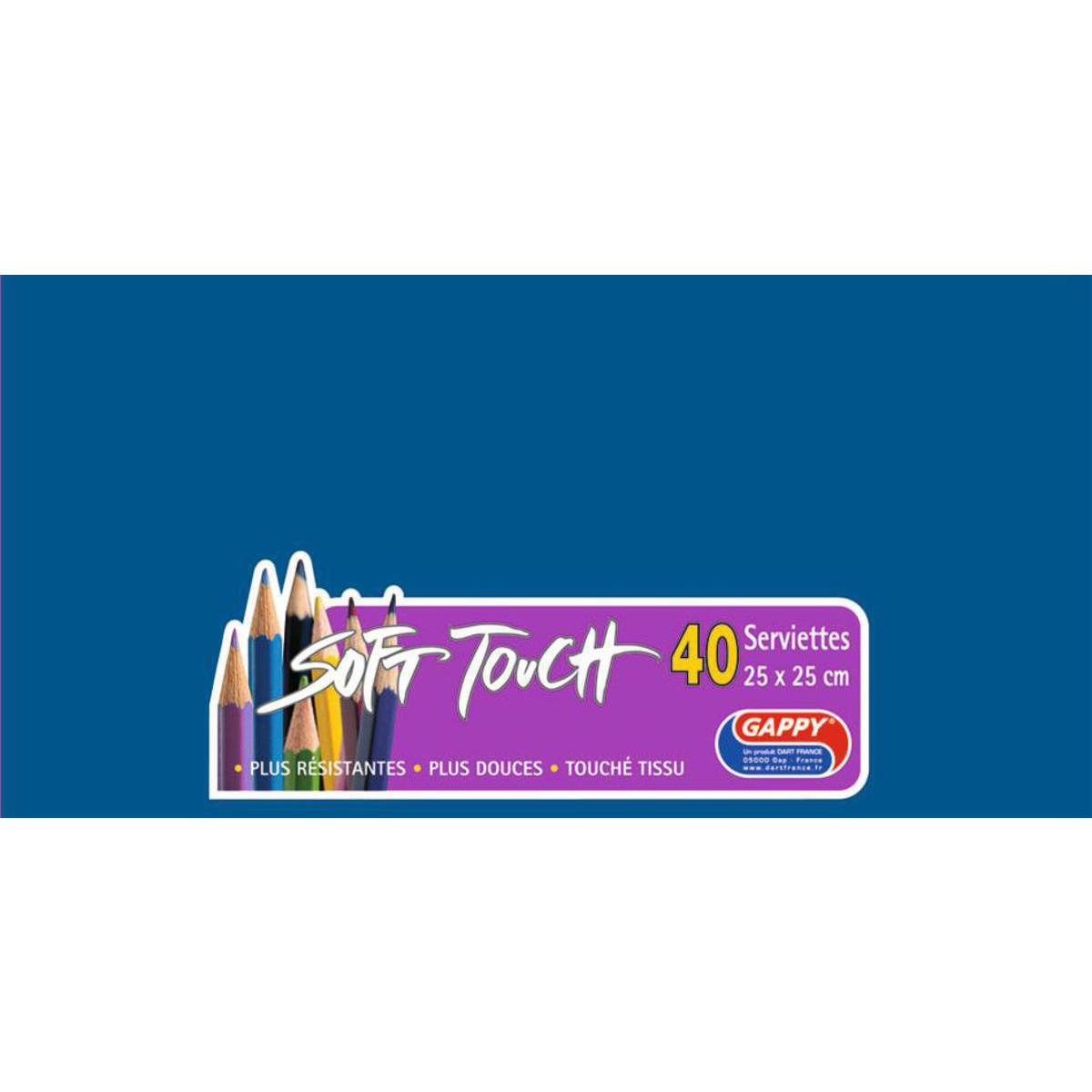 Lot de 40 serviettes Soft Touch Gappy 2 plis - 25 x 25 cm - Pure Ouate de Cellulose - Bleu