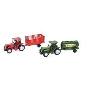 Tracteur + remorque  - Plastique et métal - 16 x 5 x 6 cm - Rouge, Vert