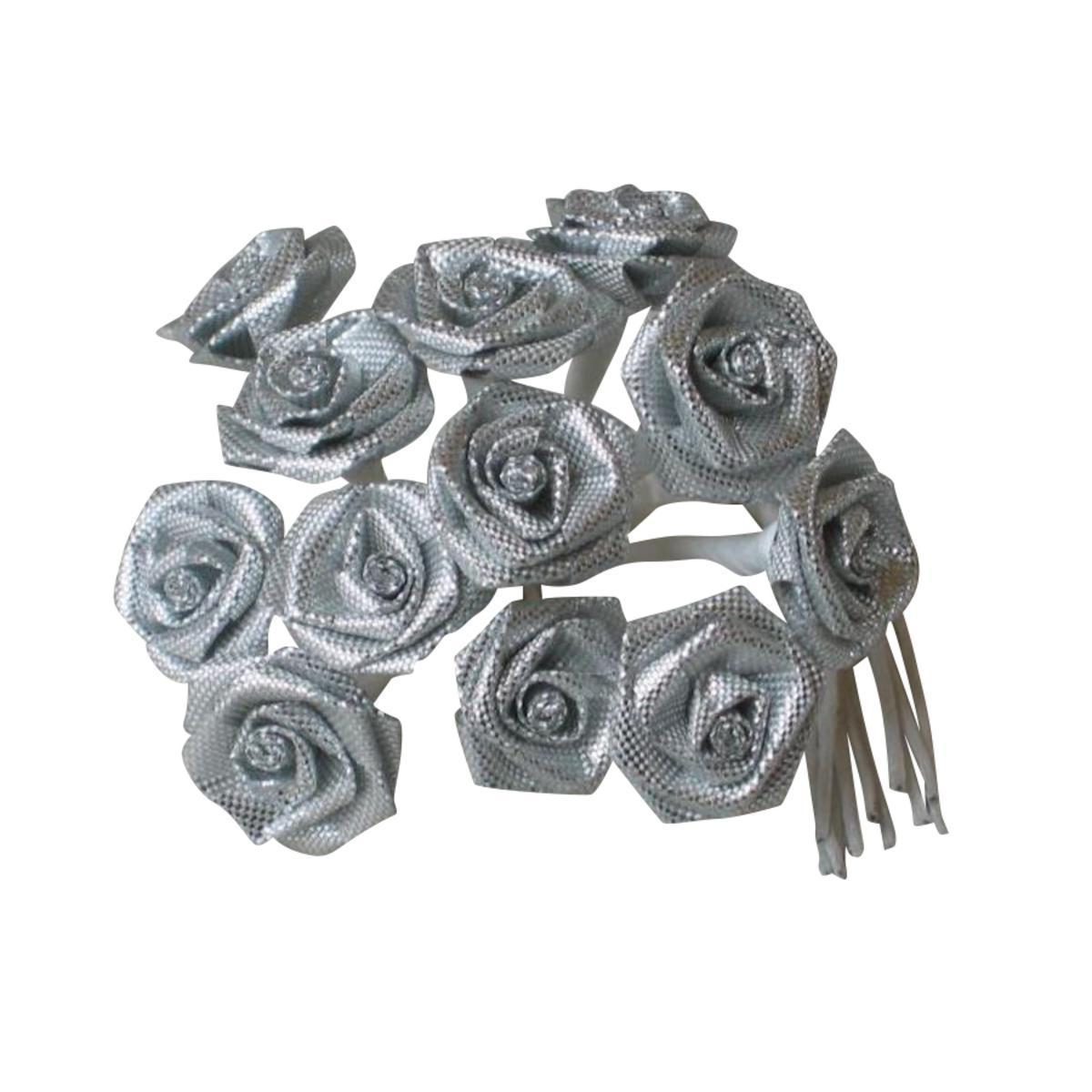 12 petites roses - 1,5 cm - Lurex - Argent