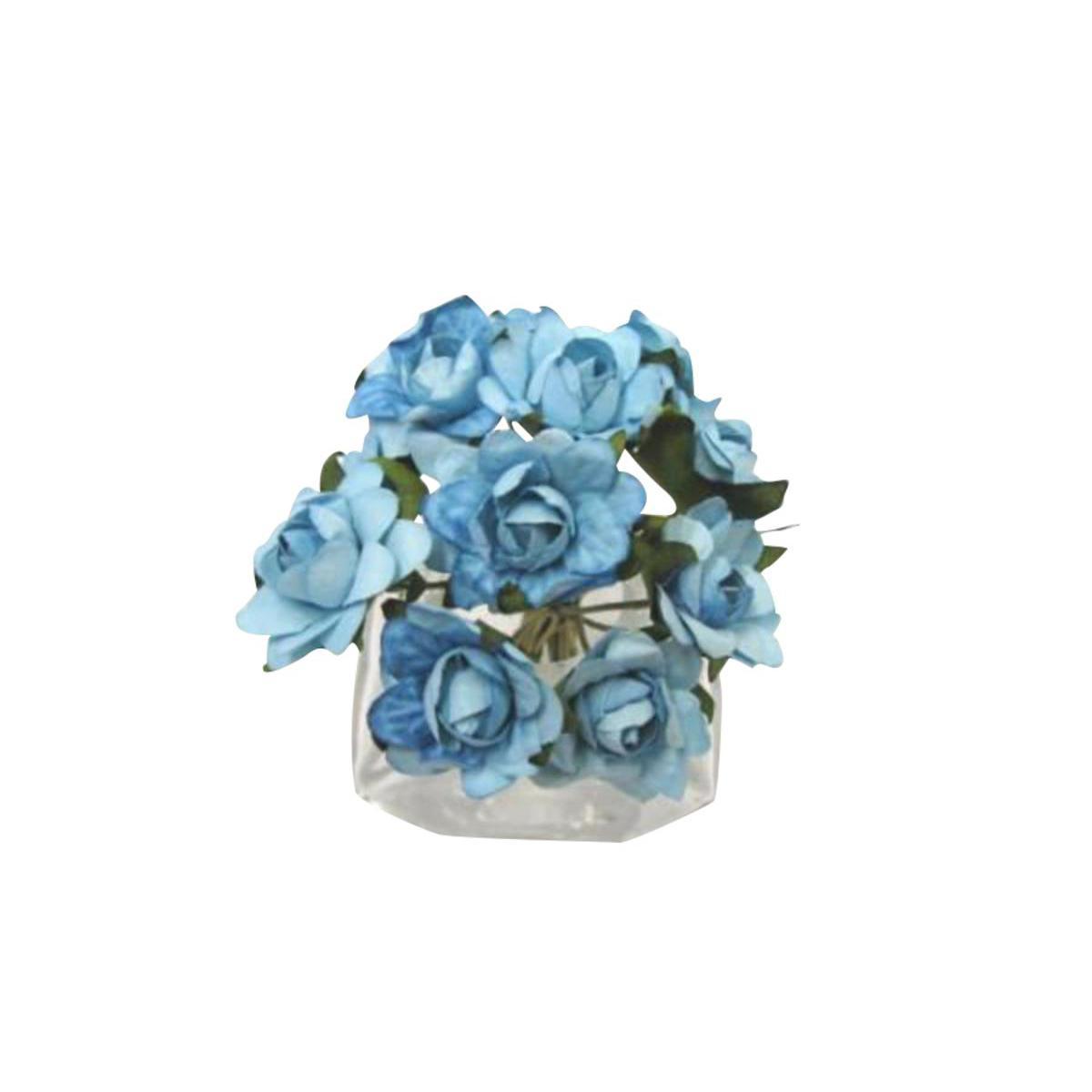 Composition de 12 fleurs - 2,5 cm - Papier - Bleu turquoise