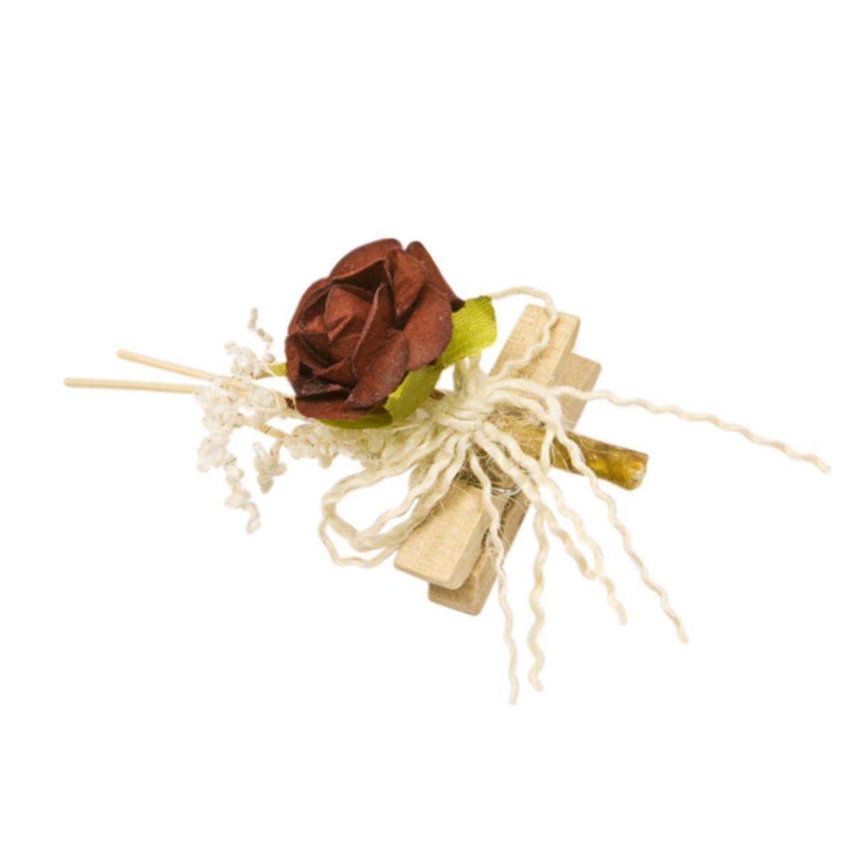 6 roses décorative sur pince - 5 cm - Polyester - Bordeaux