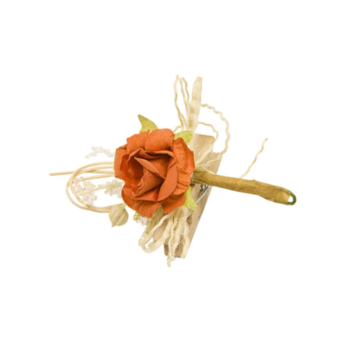 6 roses décorative sur pince - 5 cm - Polyester - Orange