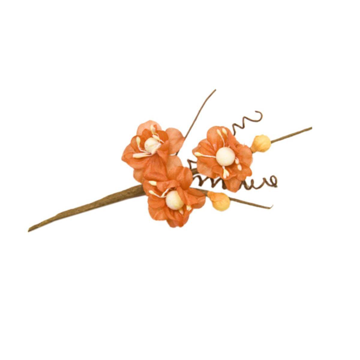 6 tiges avec fleurs de pêcher - 10 cm - Polyester - Orange