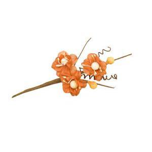 6 tiges avec fleurs de pêcher - 10 cm - Polyester - Orange