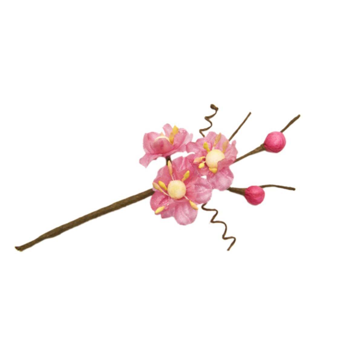 6 tiges avec fleurs de pêcher - 10 cm - Polyester - Rose