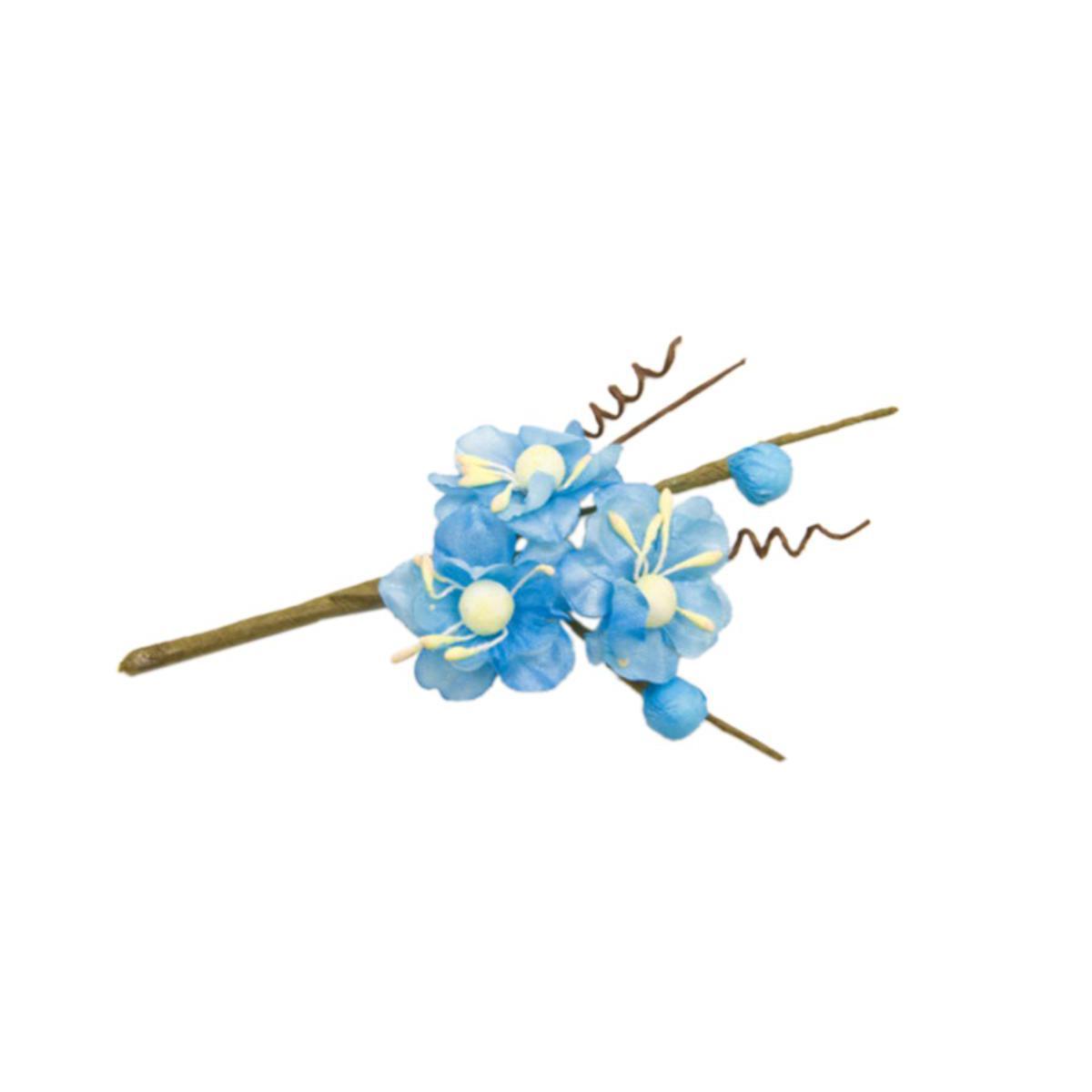 6 tiges avec fleurs de pêcher - 10 cm - Polyester - Bleu turquoise