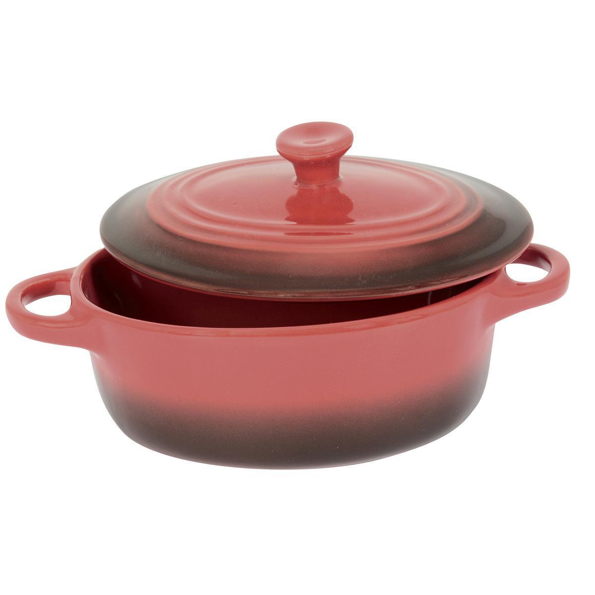 Mini cocotte ovale - Grès - 13 x 9 cm - Rouge