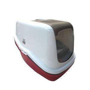 Maison toilette pour chat - Plastique - 56 x 39 x H 39 cm - Rouge, blanc et gris